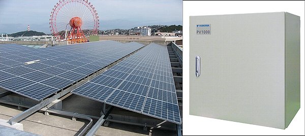 【照片2】博物館樓頂?shù)奶柲馨l(fā)電板（左）和安川電機產(chǎn)PCS的外觀